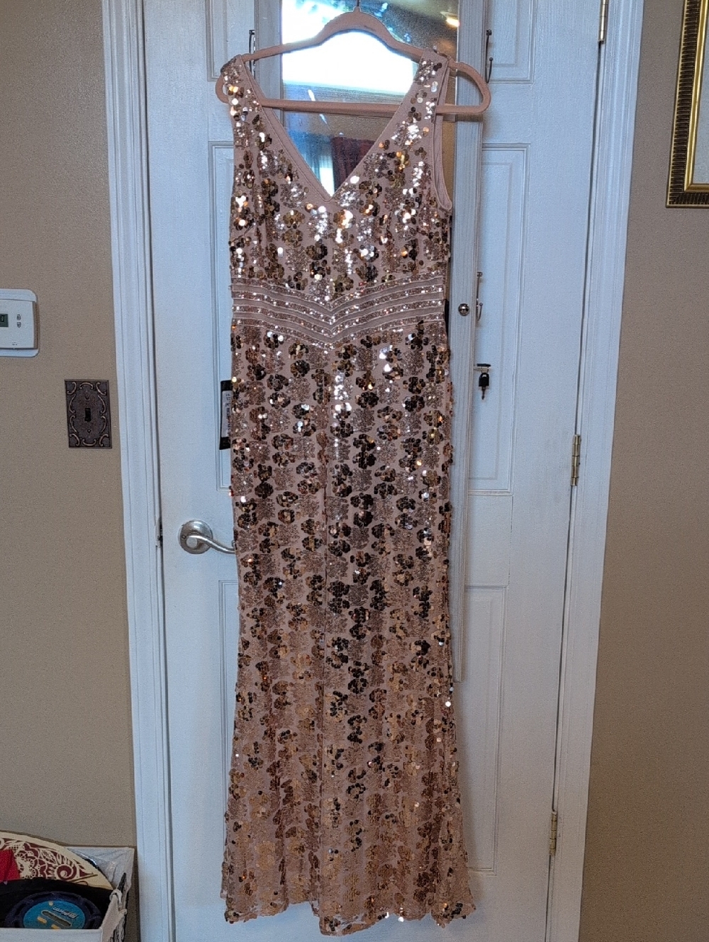 Ever Pretty Rose Gold Sequin V-Neck Prom Dress